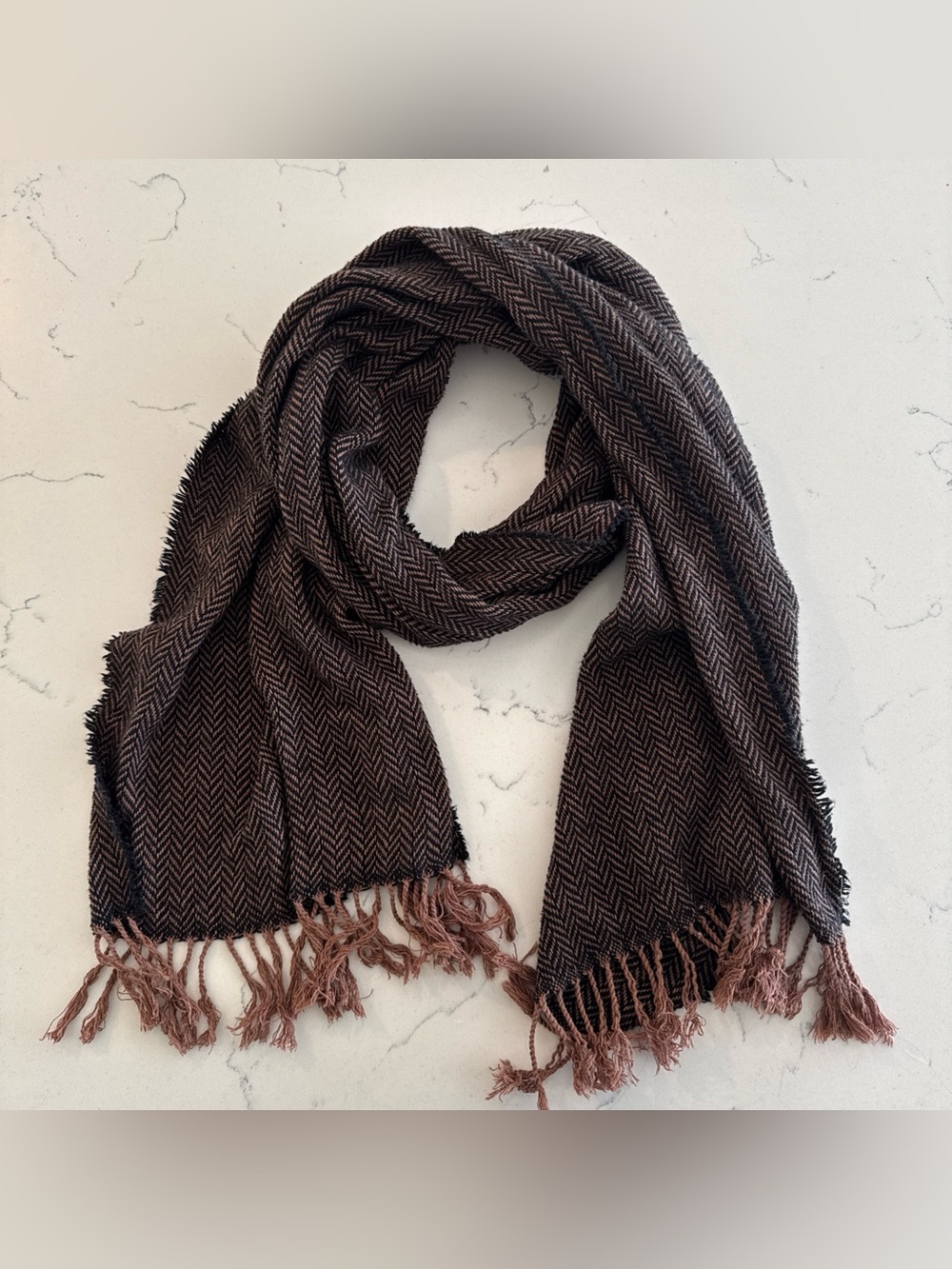 Eileen Fisher wool neck scarf - black Maeve tassle rectangle wrap